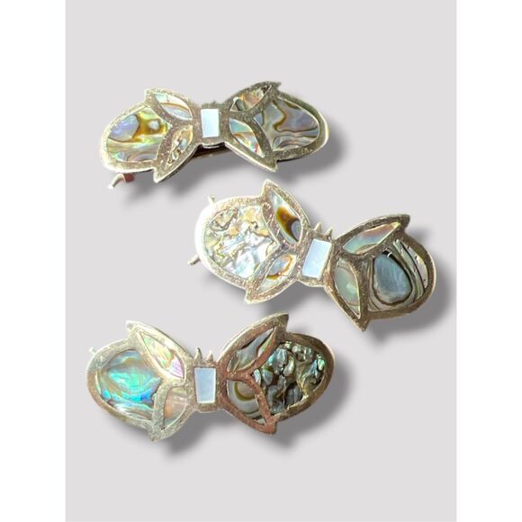 Hand Crafted Accessories - ☑️ Vintage Taxco Mexico Alpaca Silver Abalone Butterfly Barrettes Set of 3